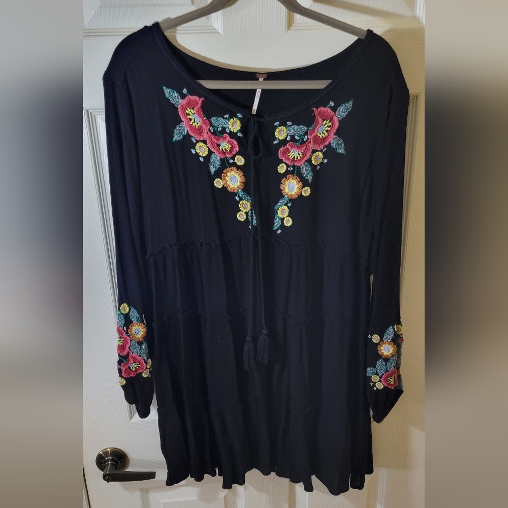 Free People Embroidered Boho Top